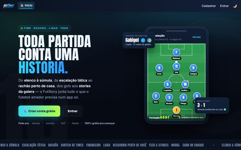 FutStory — plataforma para times de futebol amador desenvolvida pela DGtec