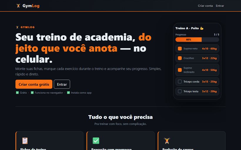 GymLog — aplicativo de treino de academia desenvolvido pela DGtec